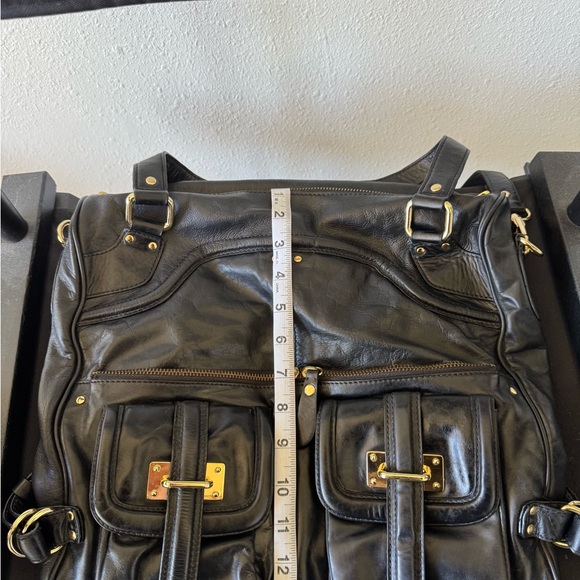 Kate Landry Black Leather Shoulder Bag with Gold Accents - Picture 6 of 12